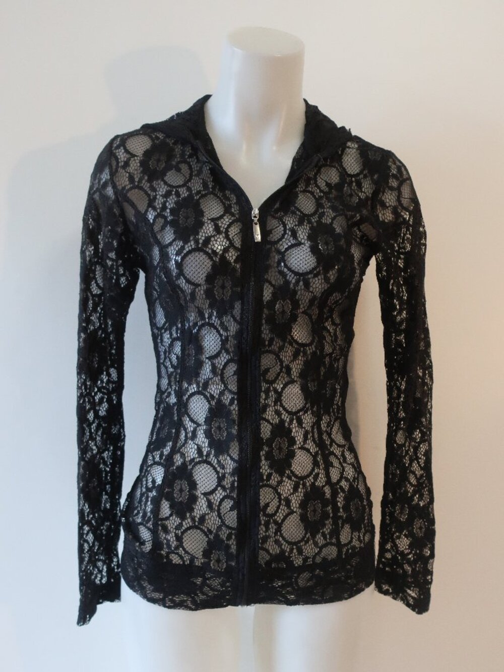 Womens Anatomie Black (Item- 109) Semi-Sheer Lace Hooded Full Zip Top M